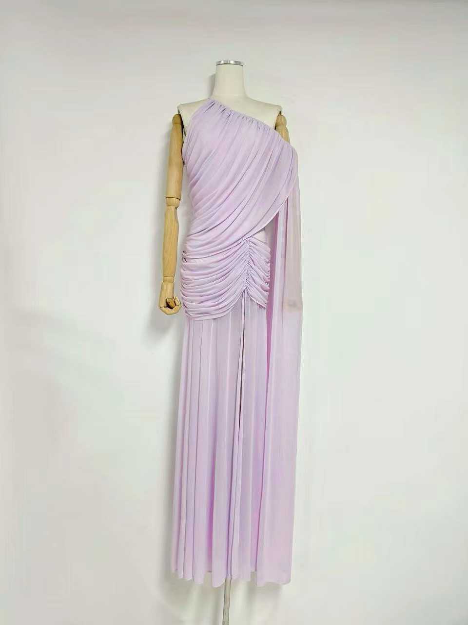 TWOTWINSTYLE Off Shoulder Pleated Side Split Vintage Dress