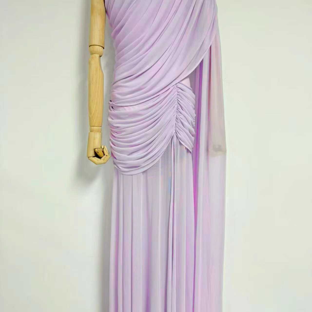 TWOTWINSTYLE Off Shoulder Pleated Side Split Vintage Dress