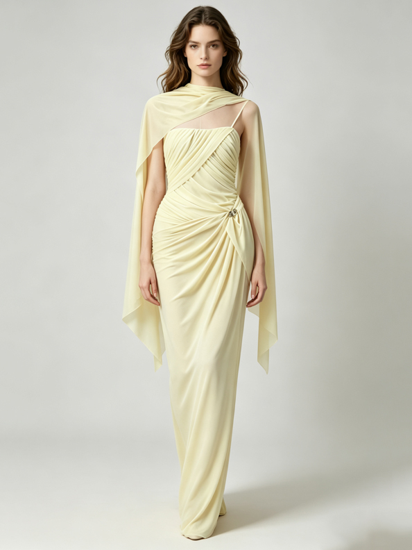 TWOTWINSTYLE Off Shoulder Pleated Spliced Metal Design Dress