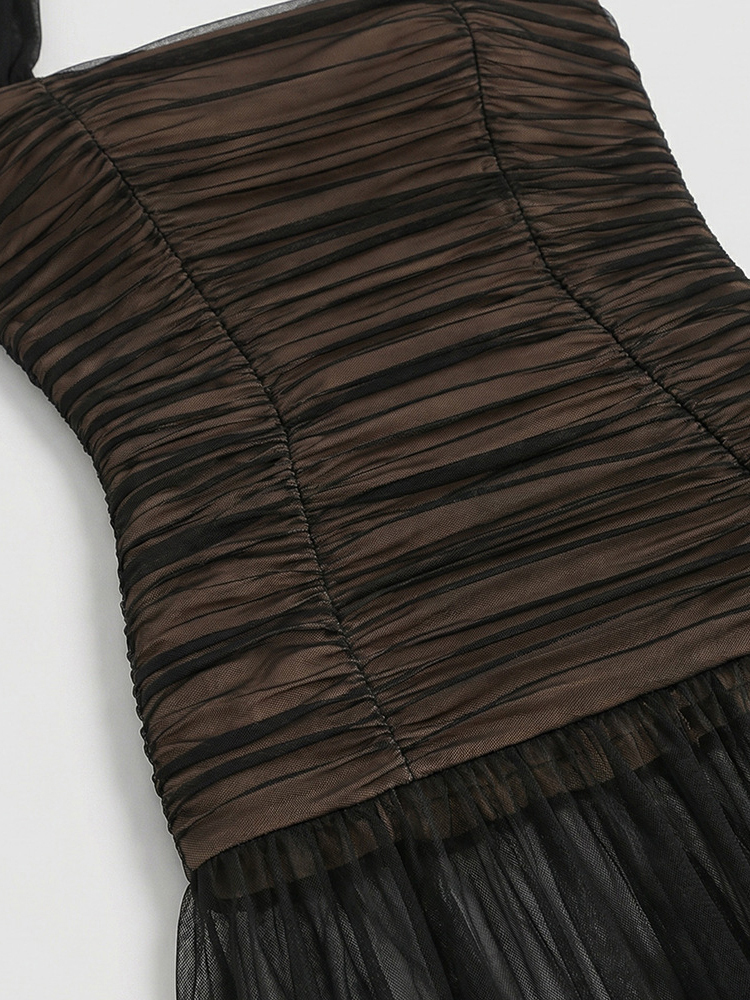 TWOTWINSTYLE Off Shoulder Tunic Pleated Vintage Camisole Dress