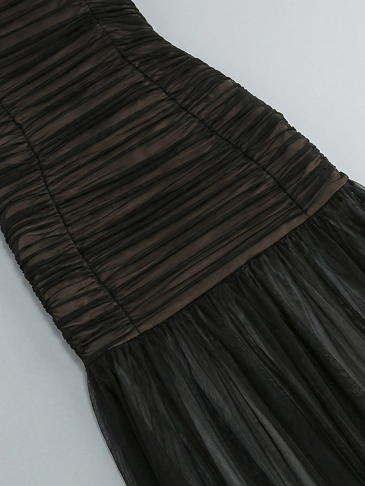 TWOTWINSTYLE Off Shoulder Tunic Pleated Vintage Camisole Dress