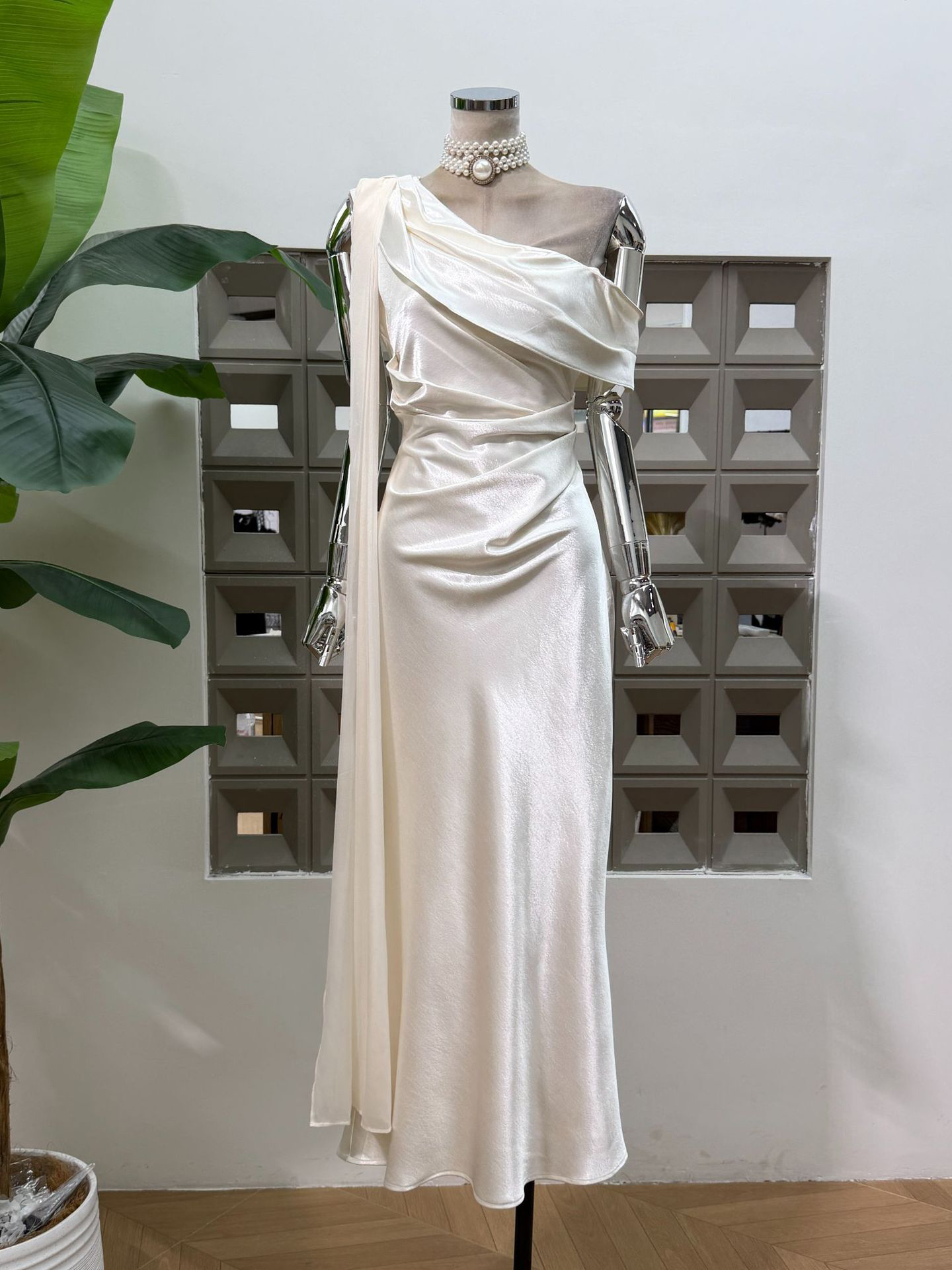TWOTWINSTYLE Satin Off Shoulder Tunic Ruched Elegant Dress