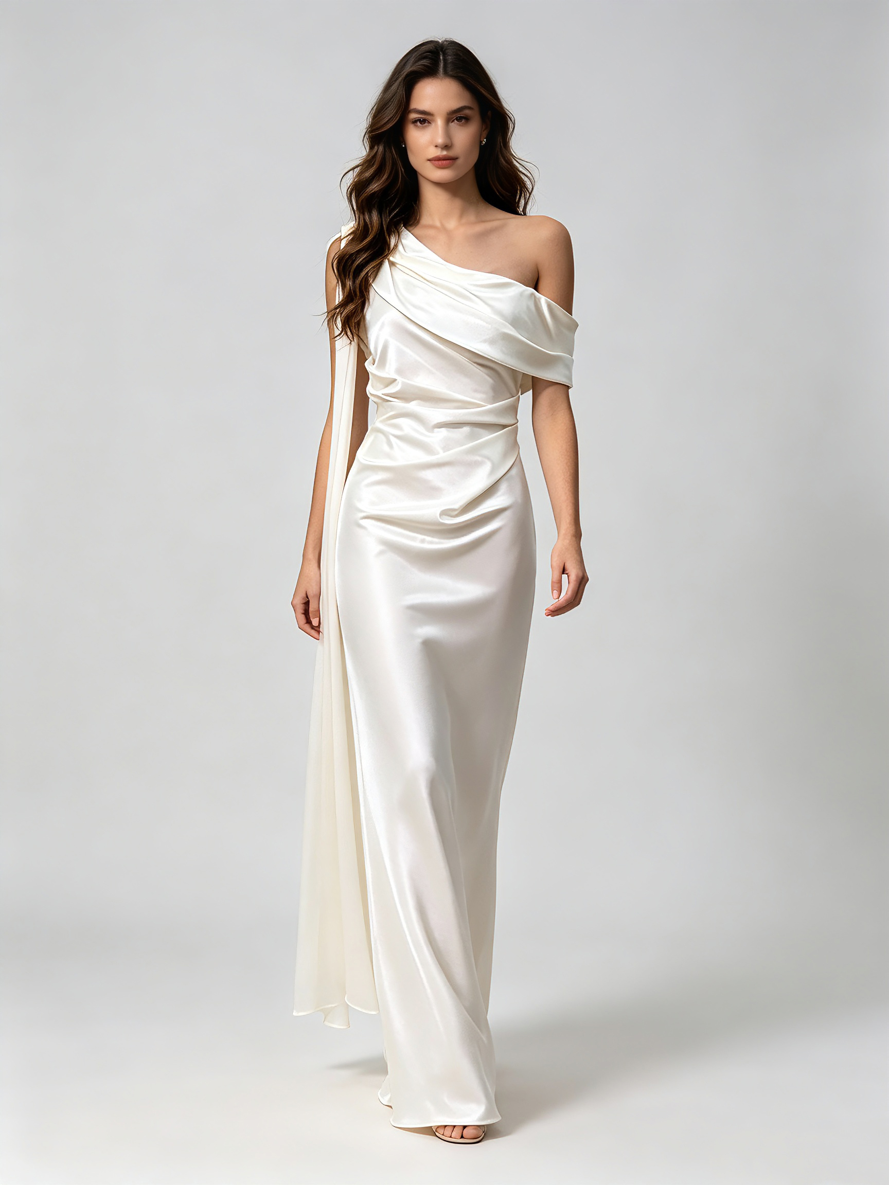 TWOTWINSTYLE Satin Off Shoulder Tunic Ruched Elegant Dress
