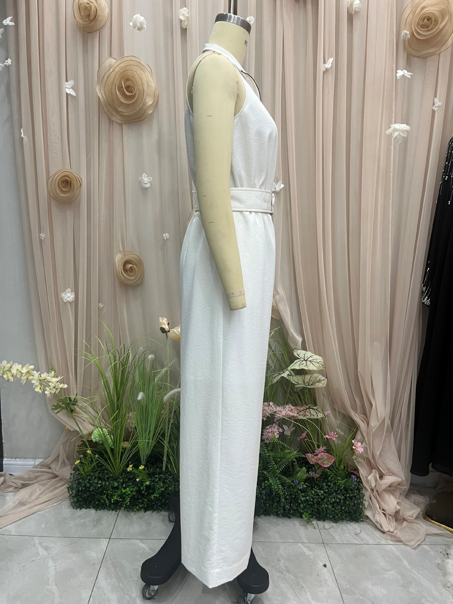 TWOTWINSTYLE Patchwork Zipper Sleeveless Tunic Belt Casual Jumpsuit