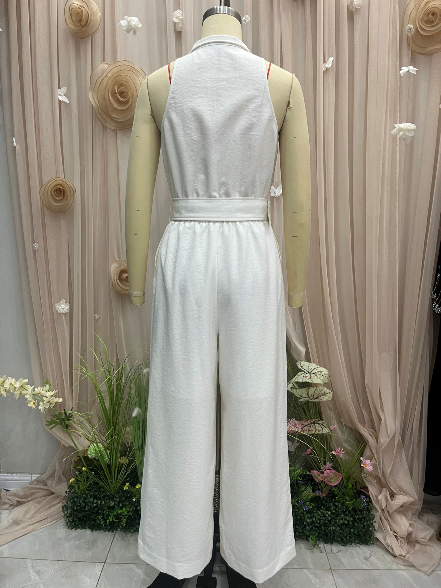 TWOTWINSTYLE Patchwork Zipper Sleeveless Tunic Belt Casual Jumpsuit