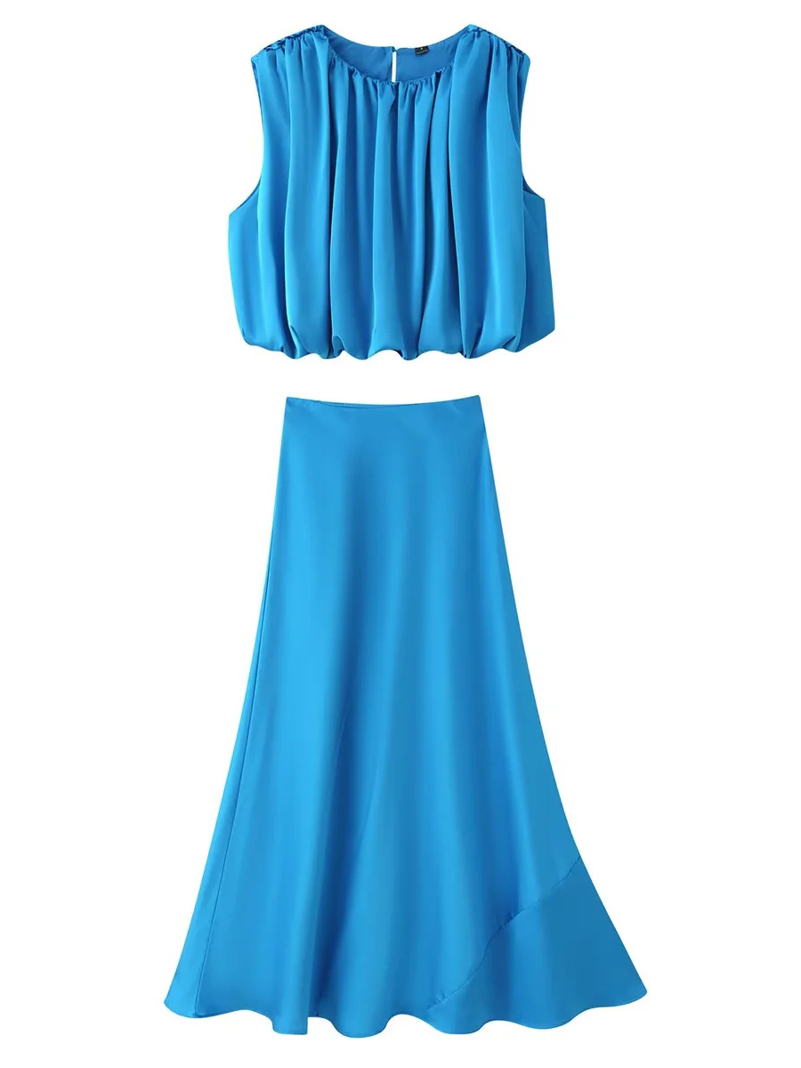 TWOTWINSTYLE Sleeveless Round Neck Crop Top High Waist Skirt Design Dress