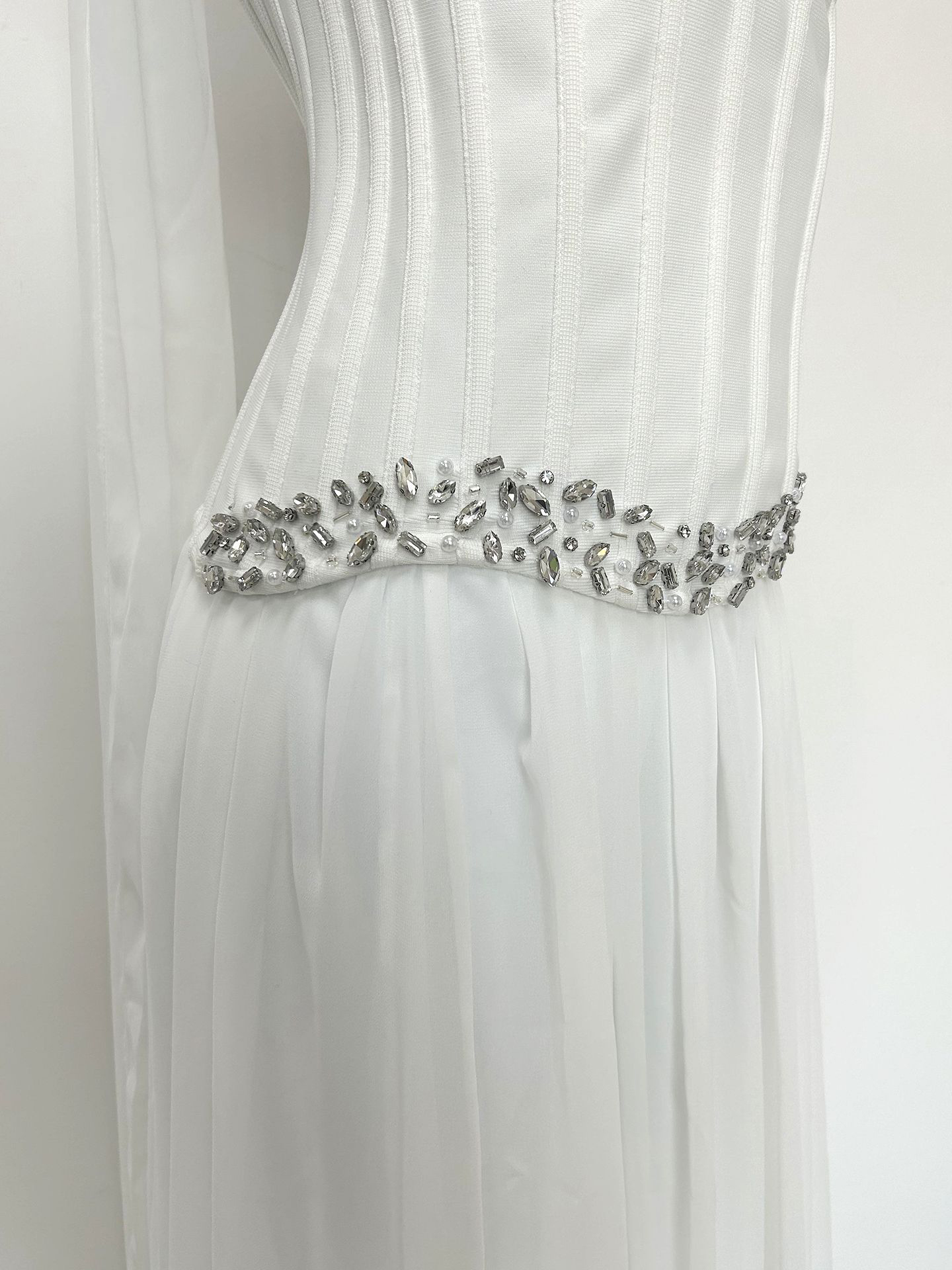 TWOTWINSTYLE Solid Off Shoulder Spliced Diamond Tunic Elegant Dress