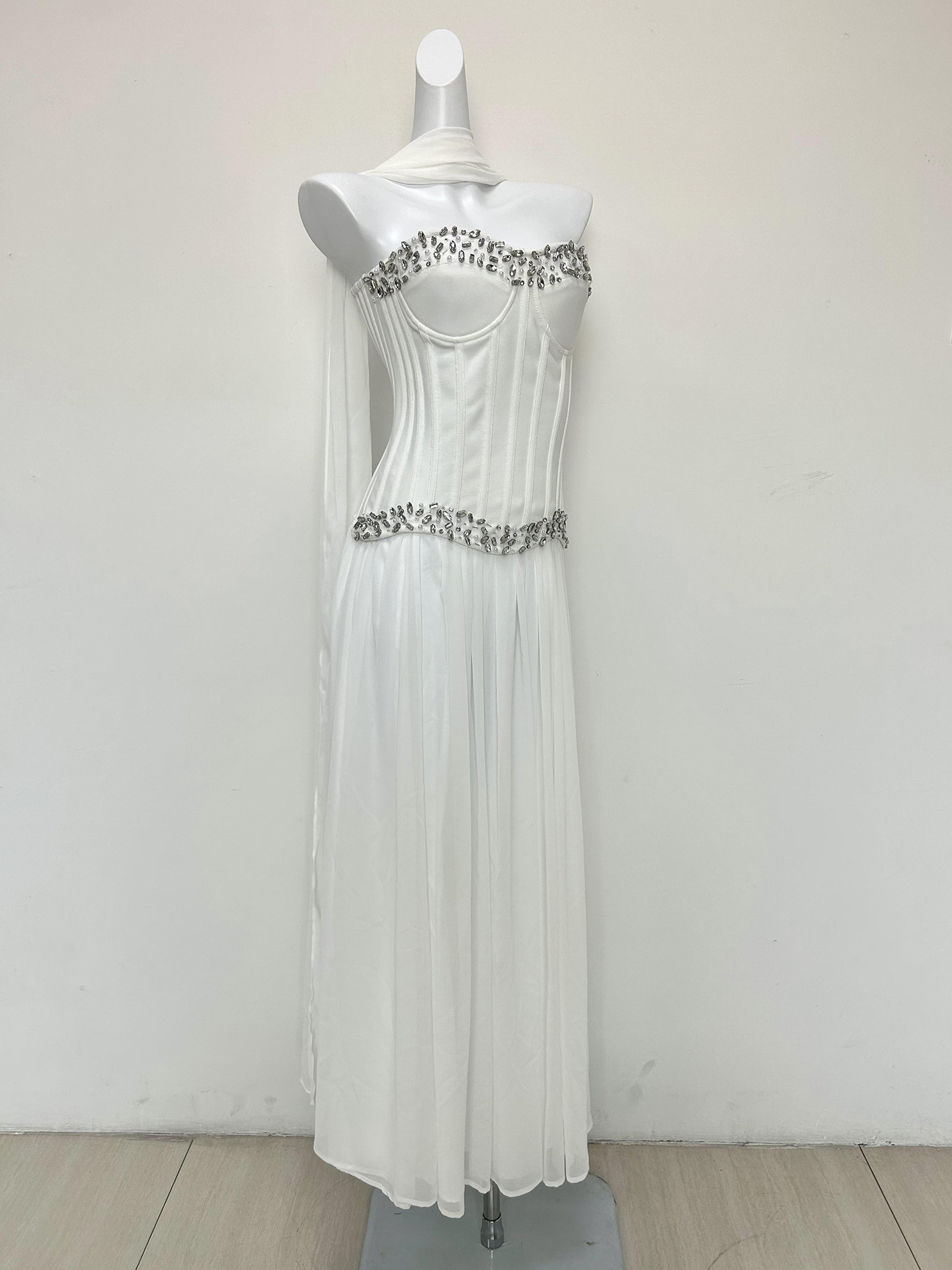 TWOTWINSTYLE Solid Off Shoulder Spliced Diamond Tunic Elegant Dress