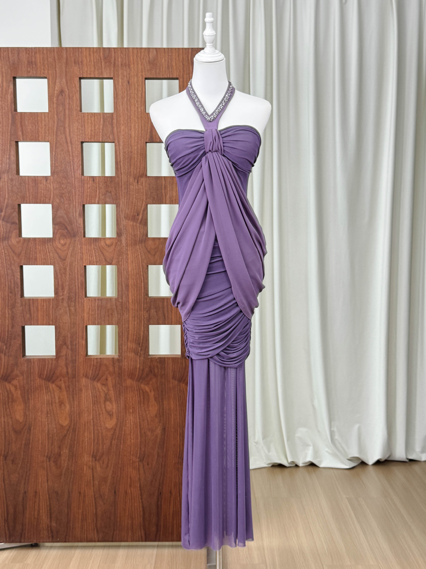 TWOTWINSTYLE Off Shoulder Patchwork Diamond Pleated Chic Dress