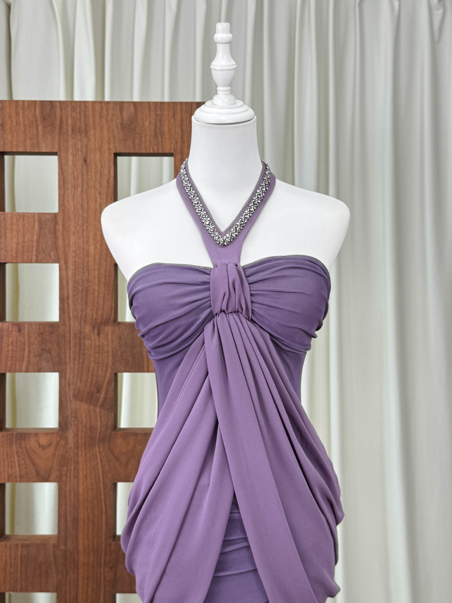 TWOTWINSTYLE Off Shoulder Patchwork Diamond Pleated Chic Dress