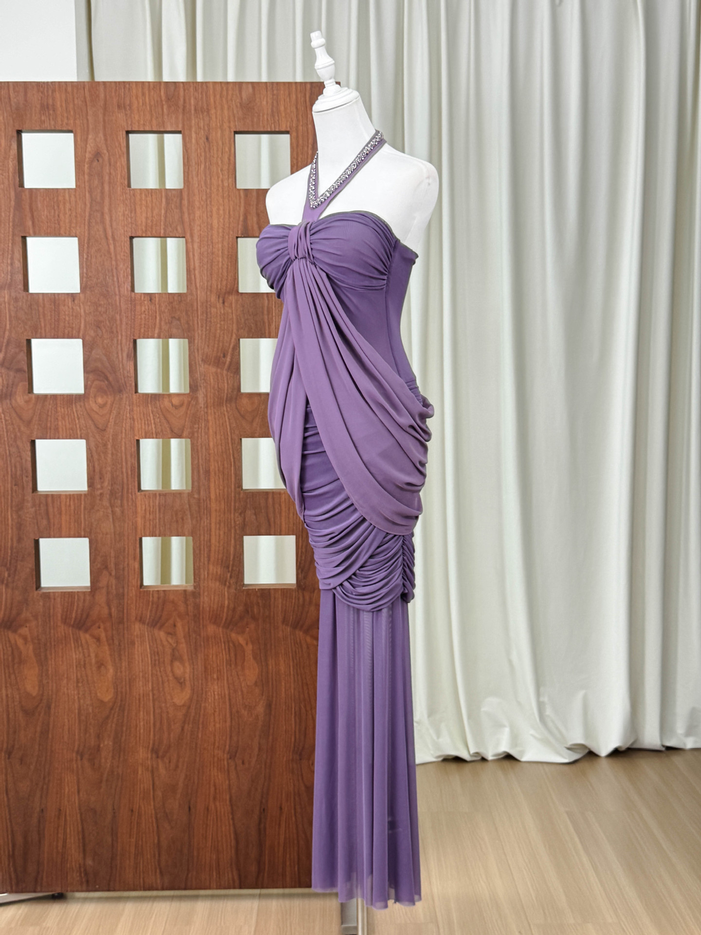 TWOTWINSTYLE Off Shoulder Patchwork Diamond Pleated Chic Dress