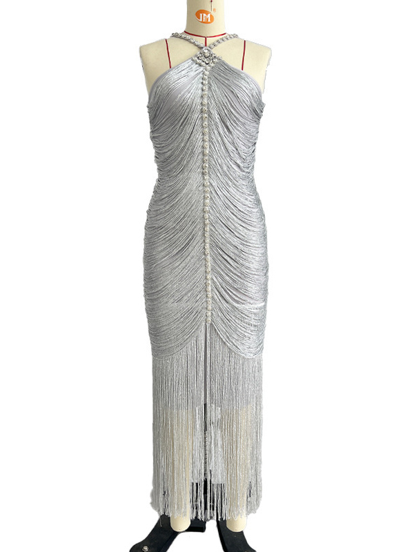 TWOTWINSTYLE Off Shoulder Spliced Diamond Tassel Tunic Sexy Dress