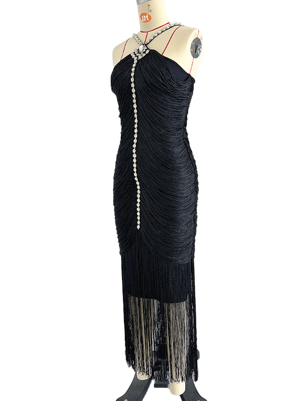 TWOTWINSTYLE Off Shoulder Spliced Diamond Tassel Tunic Sexy Dress