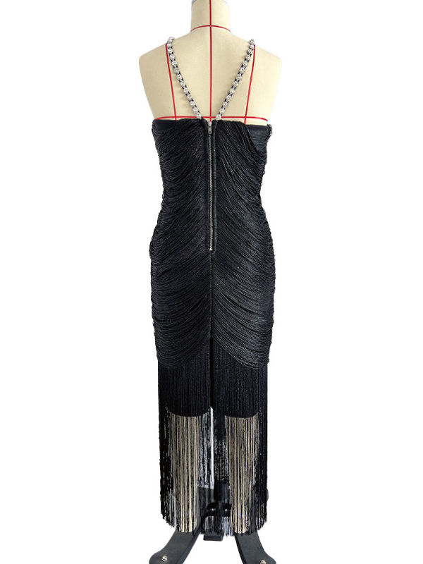 TWOTWINSTYLE Off Shoulder Spliced Diamond Tassel Tunic Sexy Dress
