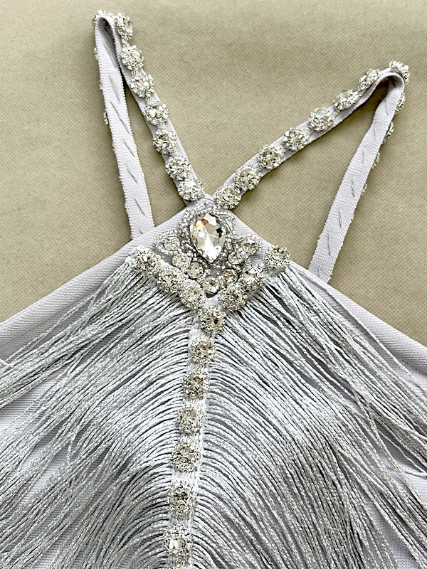 TWOTWINSTYLE Off Shoulder Spliced Diamond Tassel Tunic Sexy Dress