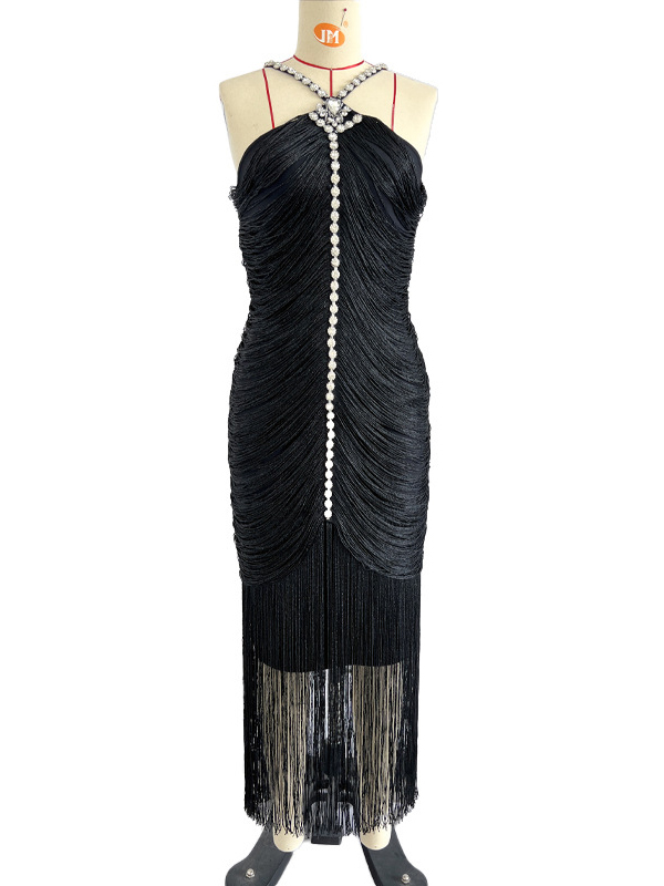 TWOTWINSTYLE Off Shoulder Spliced Diamond Tassel Tunic Sexy Dress