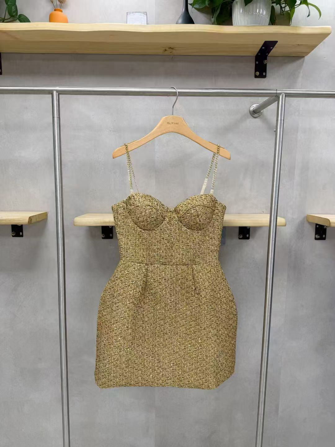 TWOTWINSTYLE Off Shoulder Spliced Sequins High Waist Chic Dress