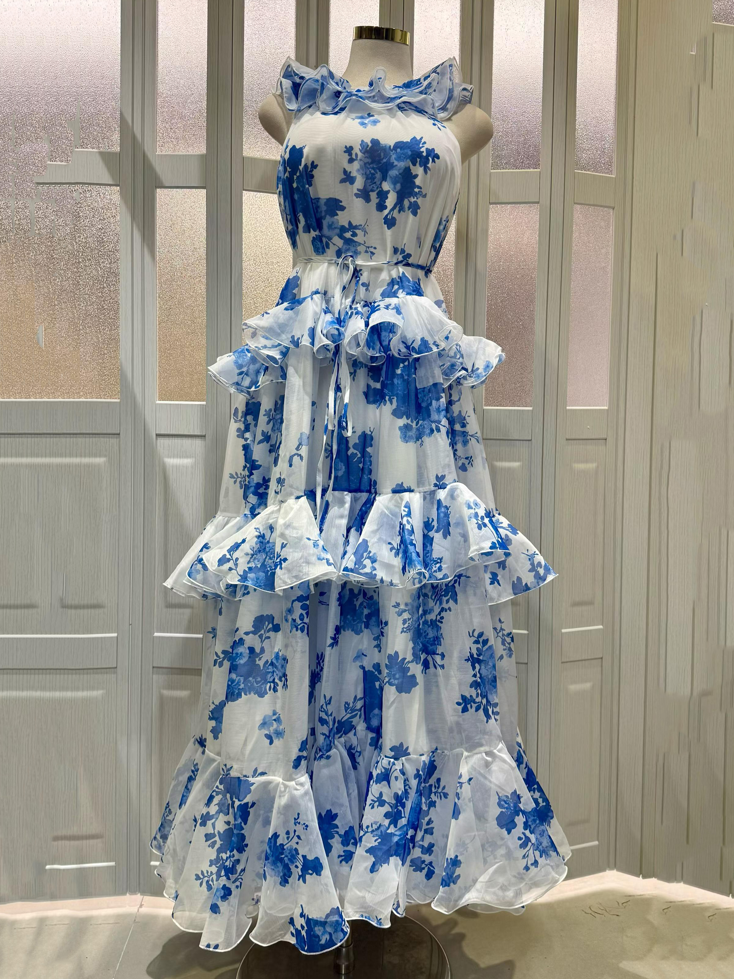 TWOTWINSTYLE Sleeveless Spliced Ruffles Tunic Patchwork Print Design Dress