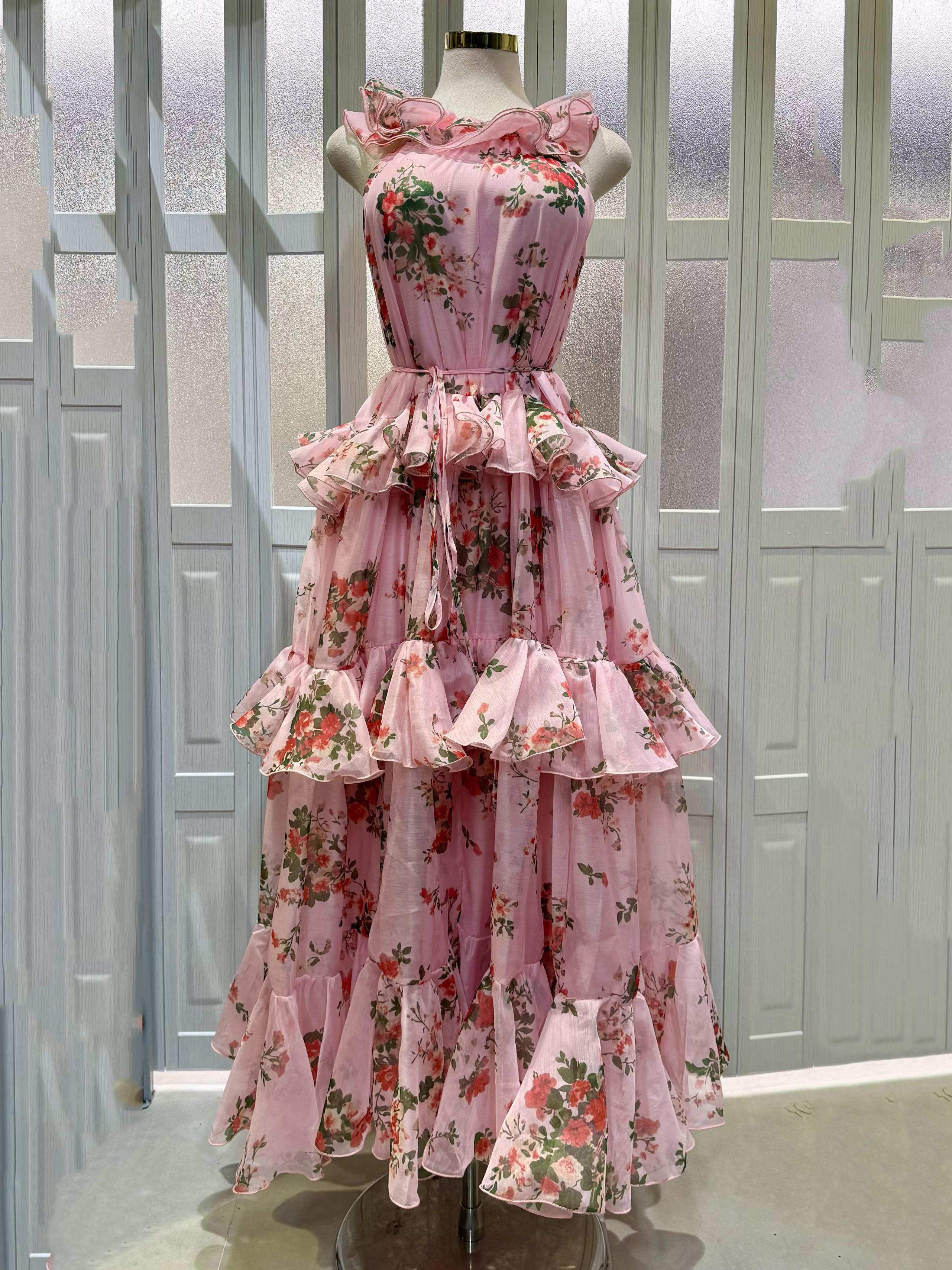 TWOTWINSTYLE Sleeveless Spliced Ruffles Tunic Patchwork Print Design Dress