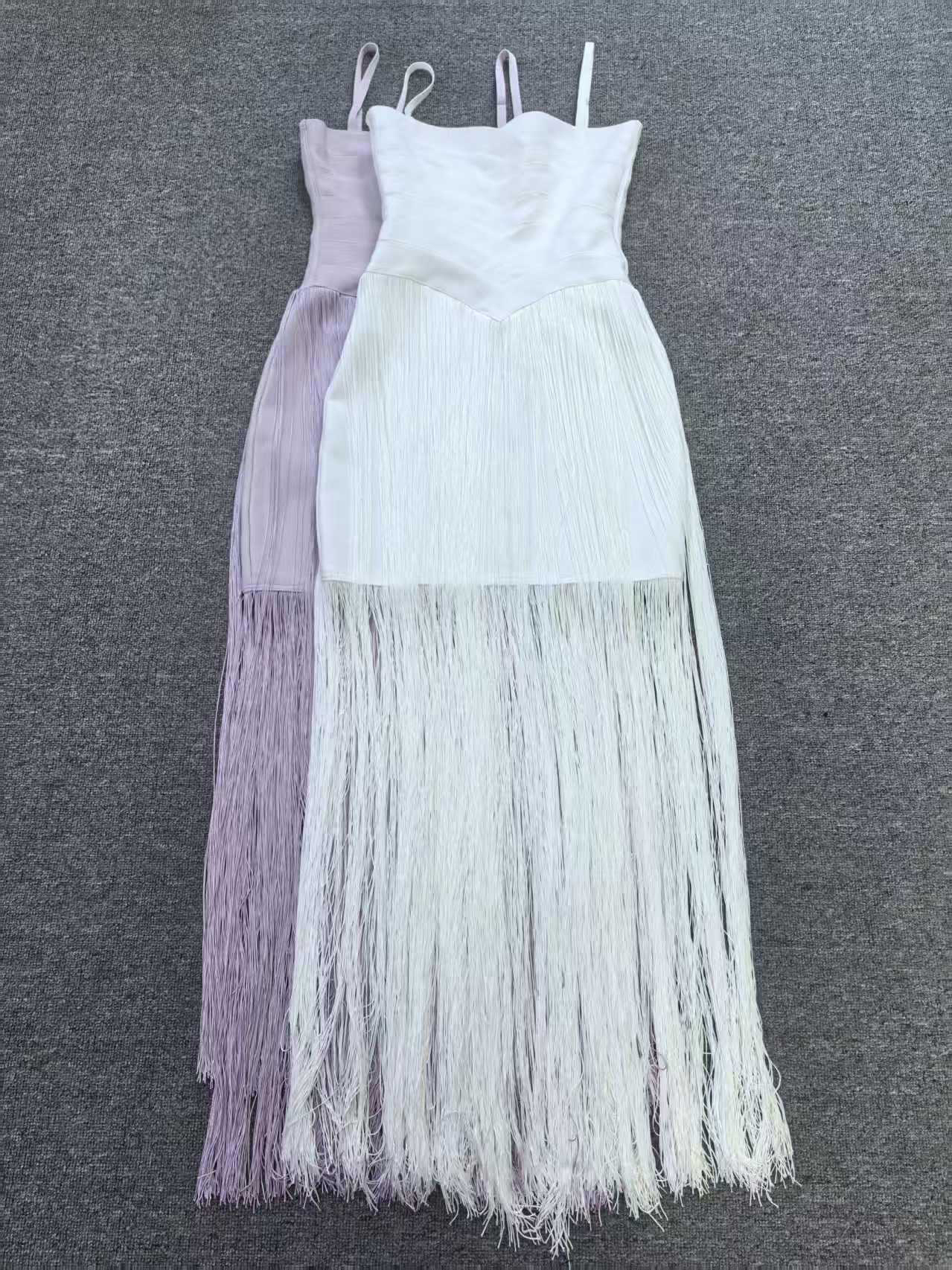 TWOTWINSTYLE Square Neckline High Waist Tassel Elegant Dress
