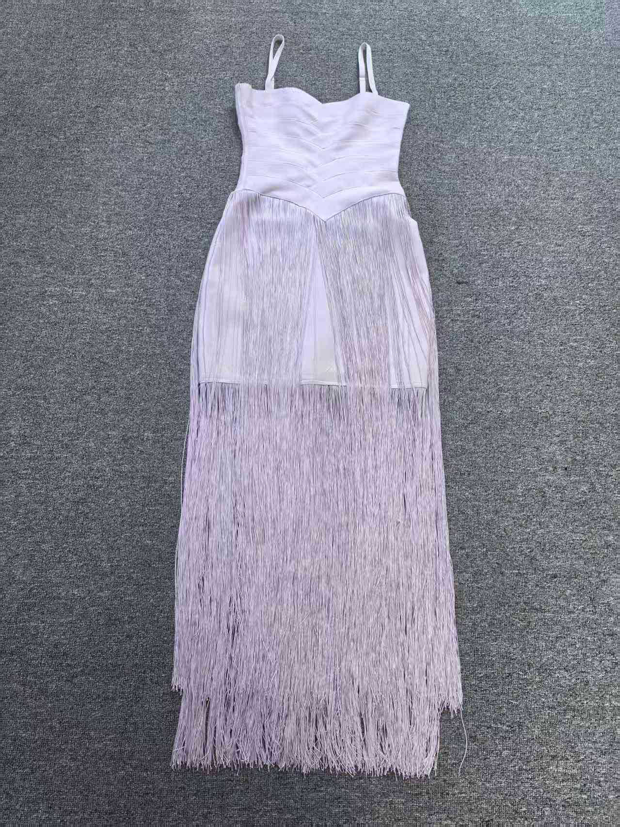 TWOTWINSTYLE Square Neckline High Waist Tassel Elegant Dress