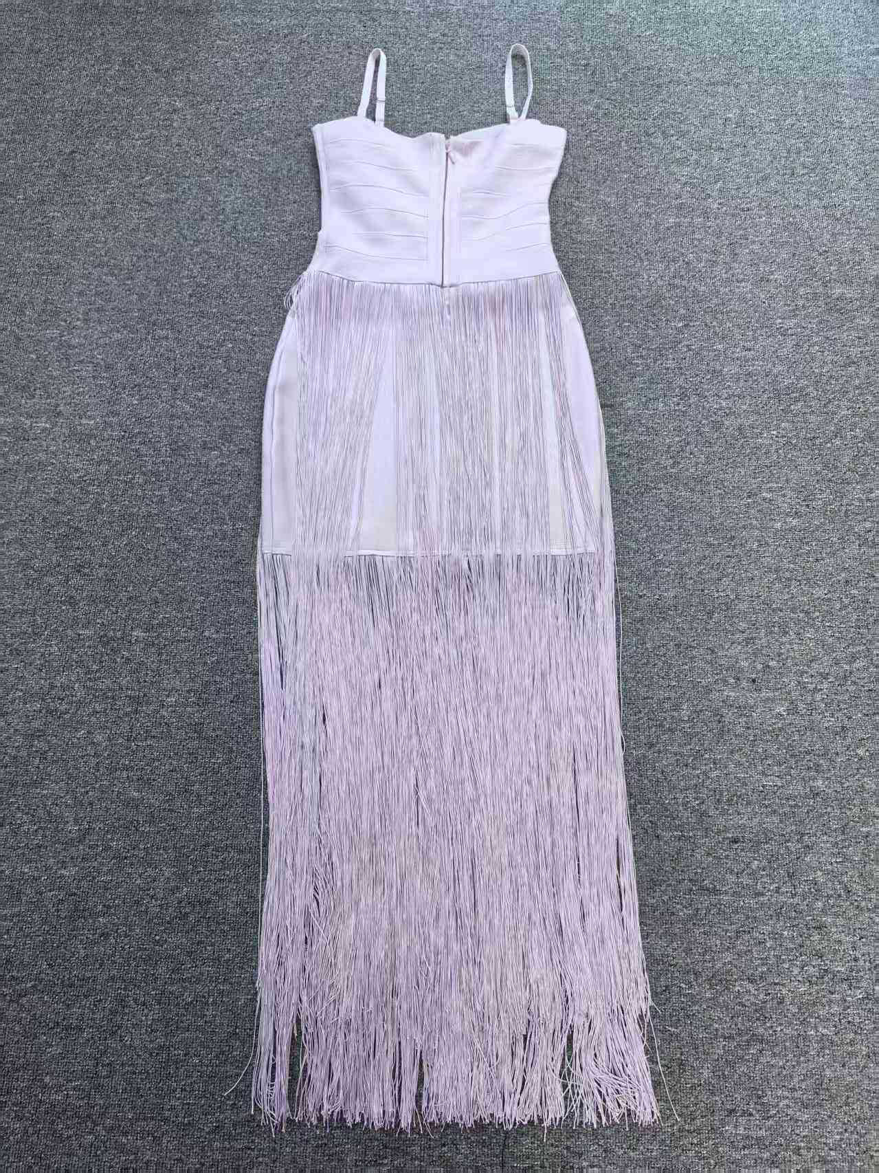TWOTWINSTYLE Square Neckline High Waist Tassel Elegant Dress