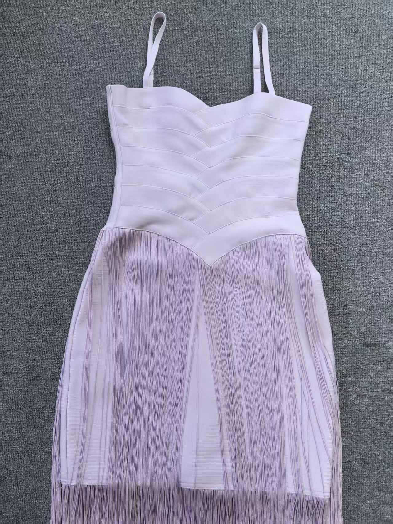 TWOTWINSTYLE Square Neckline High Waist Tassel Elegant Dress