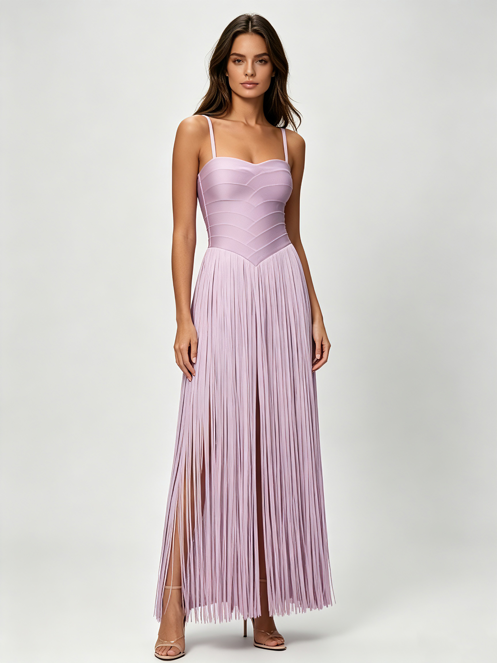 TWOTWINSTYLE Square Neckline High Waist Tassel Elegant Dress