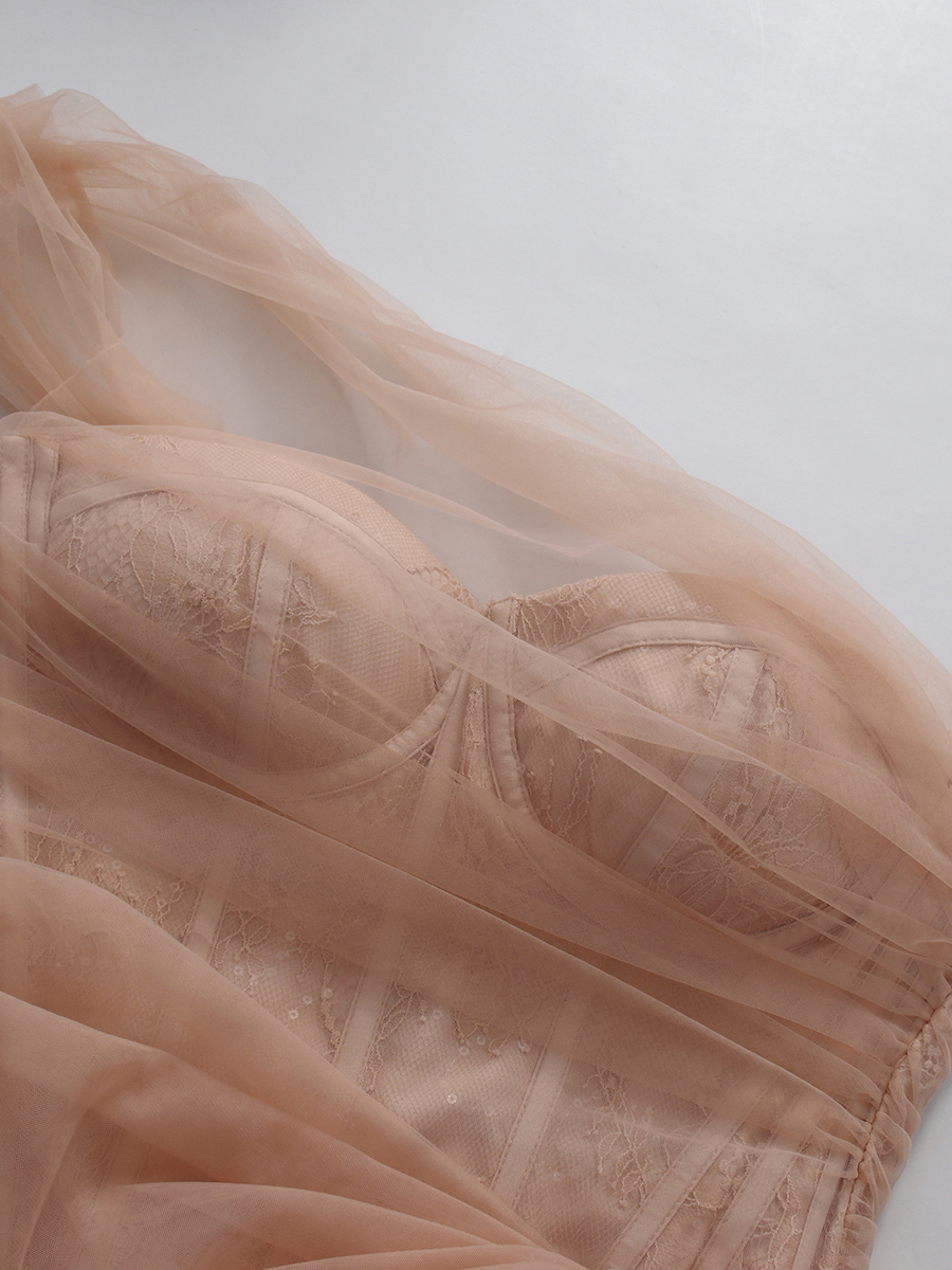 TWOTWINSTYLE Off One Shoulder Side Split Spliced Lace Sexy Dress