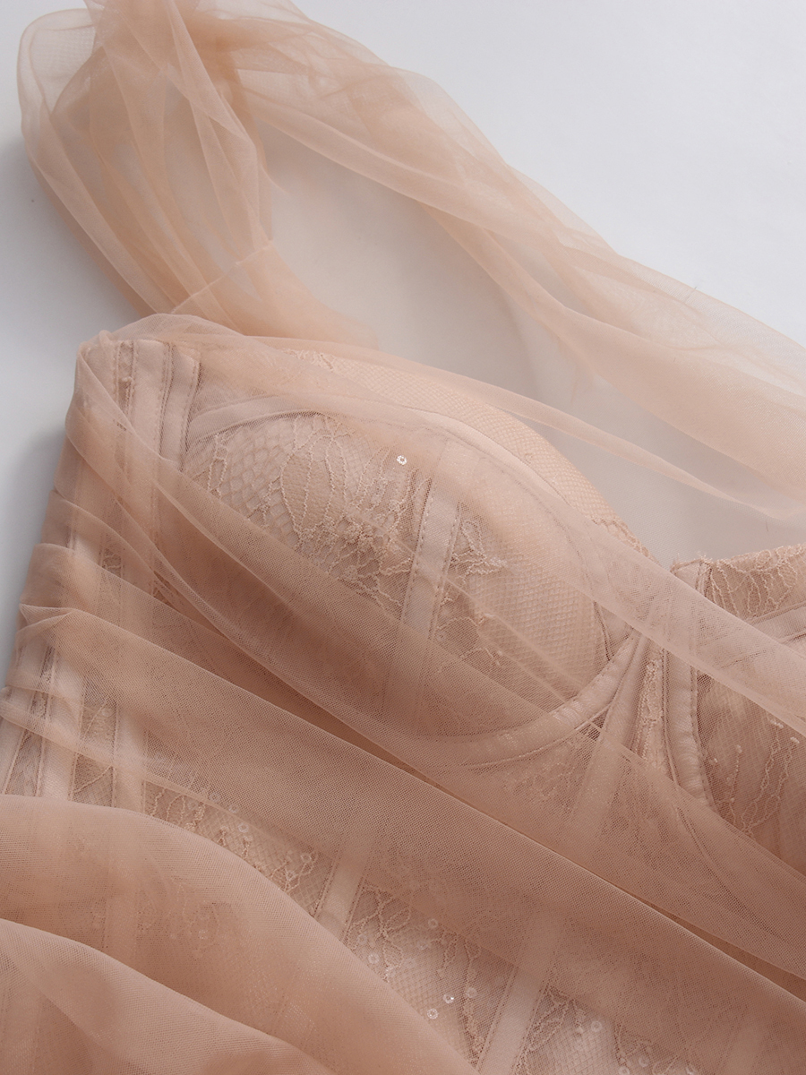 TWOTWINSTYLE Off One Shoulder Side Split Spliced Lace Sexy Dress