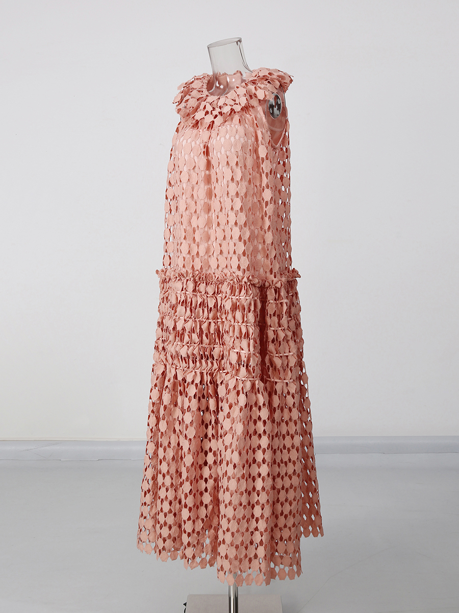 TWOTWINSTYLE Round Neck Sleeveles Patchwork Wafer Vintage Dress