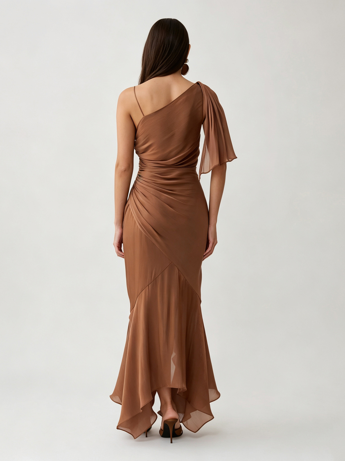 TWOTWINSTYLE Cowl Neck Pleated Asymmetrical Hem Vintage Dress