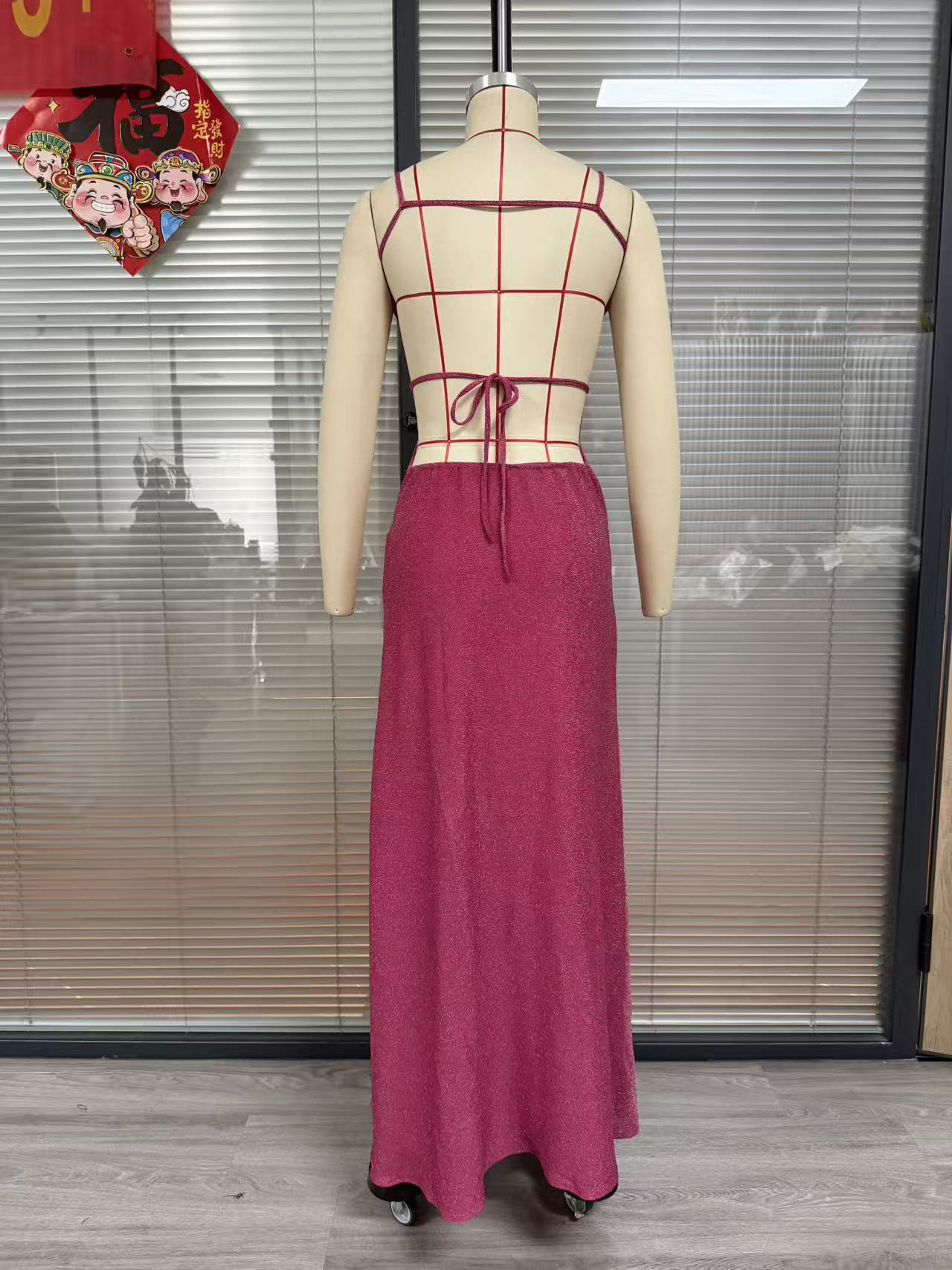 TWOTWINSTYLE Hollow Out Backless Sequins Sexy Camisole Dress