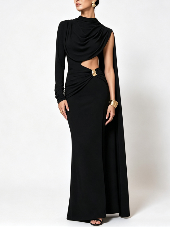 TWOTWINSTYLE Off One Shoulder Midriff Cutout Ruched Chic Dress