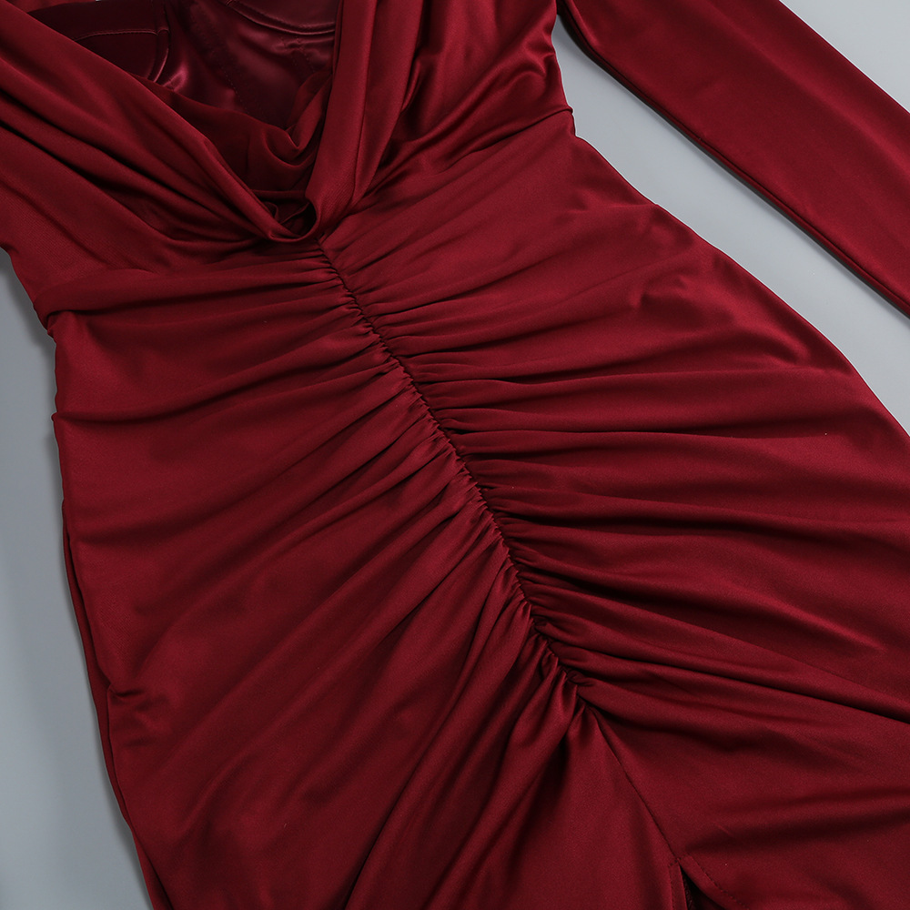 TWOTWINSTYLE Square Neckline Long Sleeve High Waist Pleated Design Dress