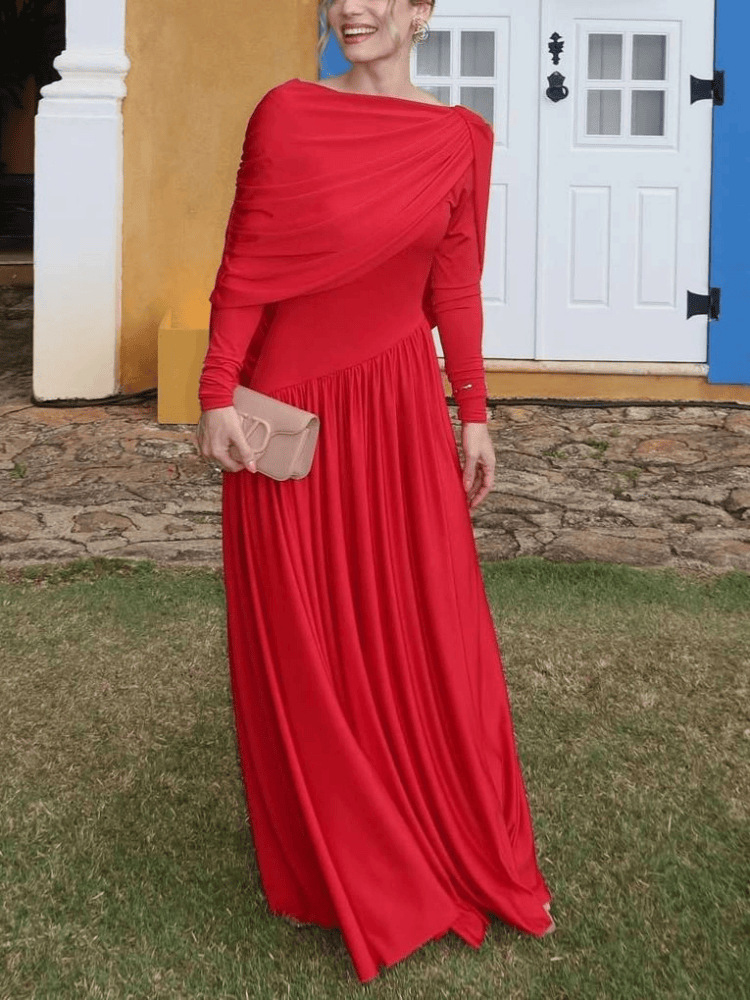 TWOTWINSTYLE Backless Round Neck Pleated Chic Dress