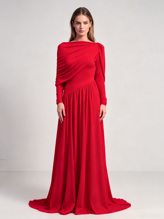 TWOTWINSTYLE Backless Round Neck Pleated Chic Dress