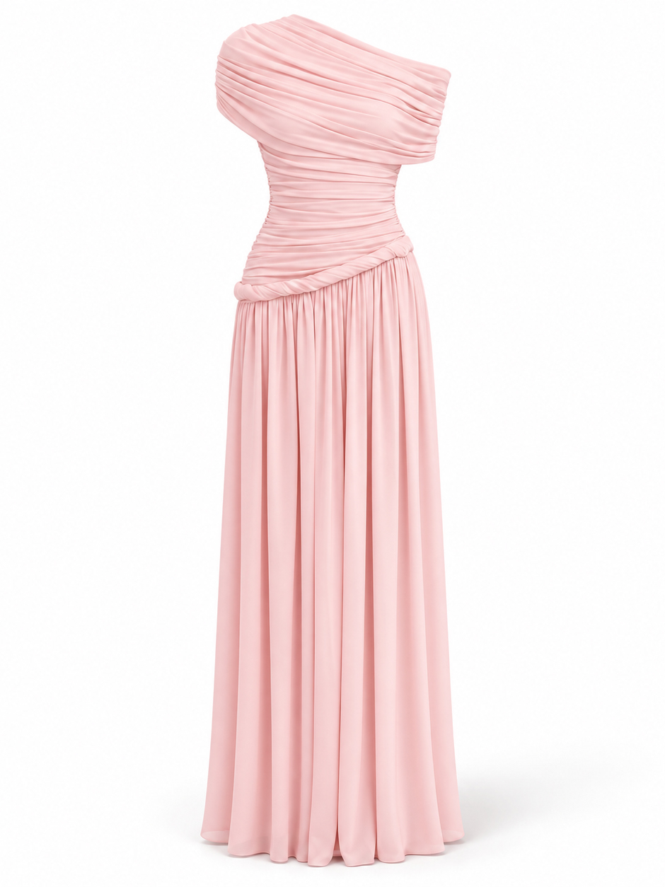 TWOTWINSTYLE Off One Shoulder Ruched High Waist Elegant Dress