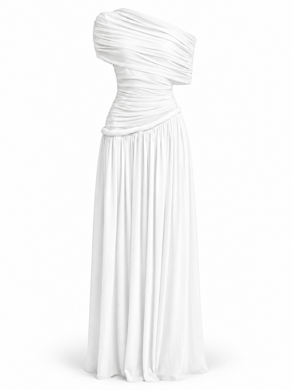 TWOTWINSTYLE Off One Shoulder Ruched High Waist Elegant Dress