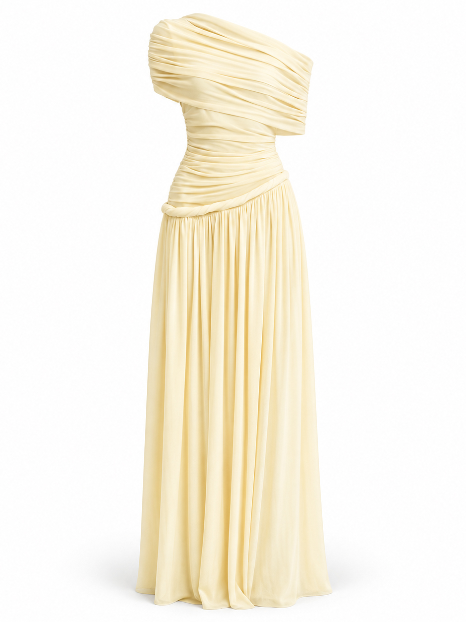 TWOTWINSTYLE Off One Shoulder Ruched High Waist Elegant Dress