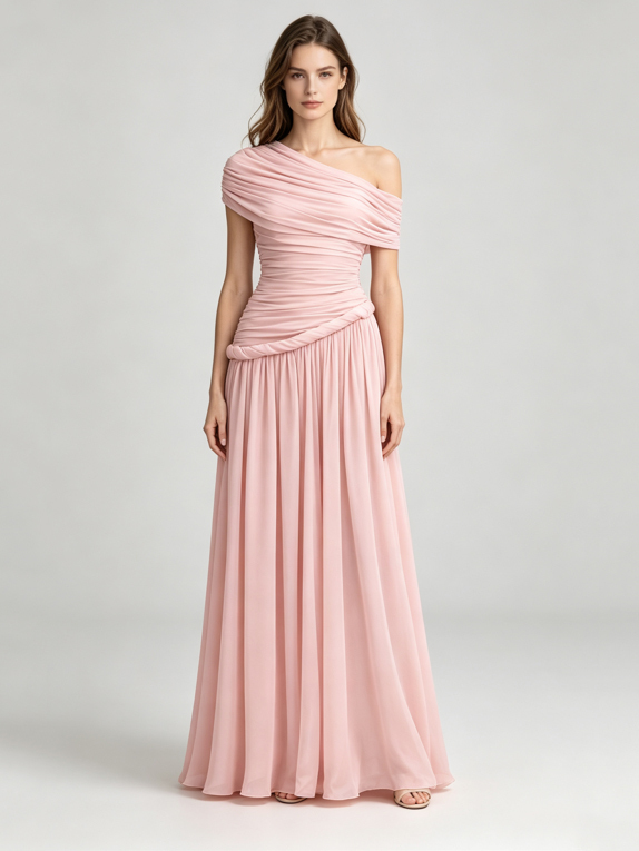 TWOTWINSTYLE Off One Shoulder Ruched High Waist Elegant Dress
