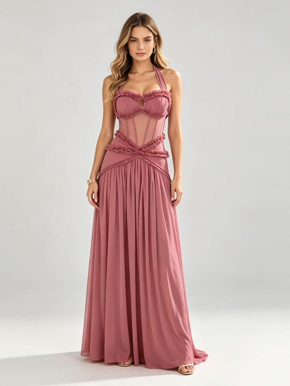 TWOTWINSTYLE Off Shoulder Spliced Ruffles High Waist Design Dress