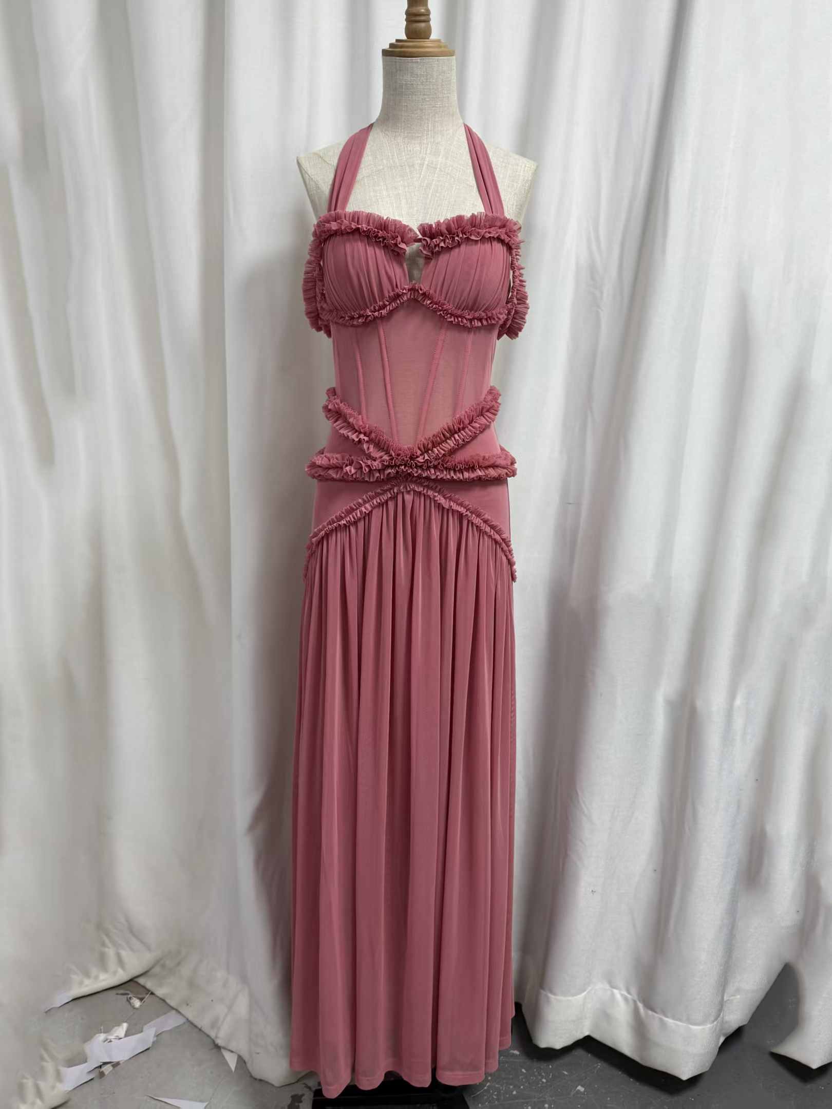 TWOTWINSTYLE Off Shoulder Spliced Ruffles High Waist Design Dress