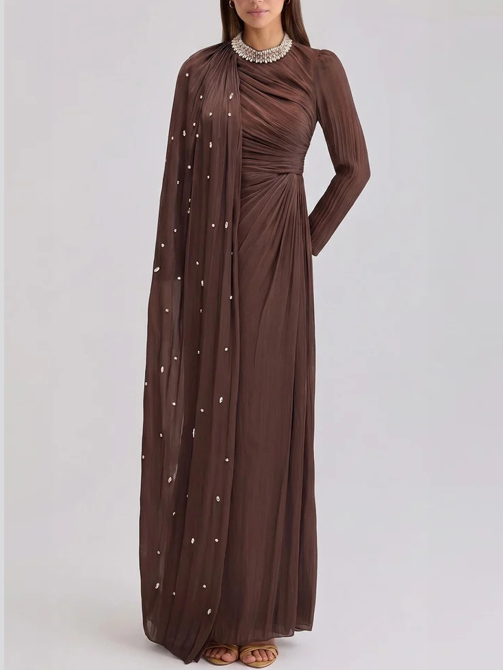 TWOTWINSTYLE Spliced Diamond Long Sleeve Ruched Chic Dress