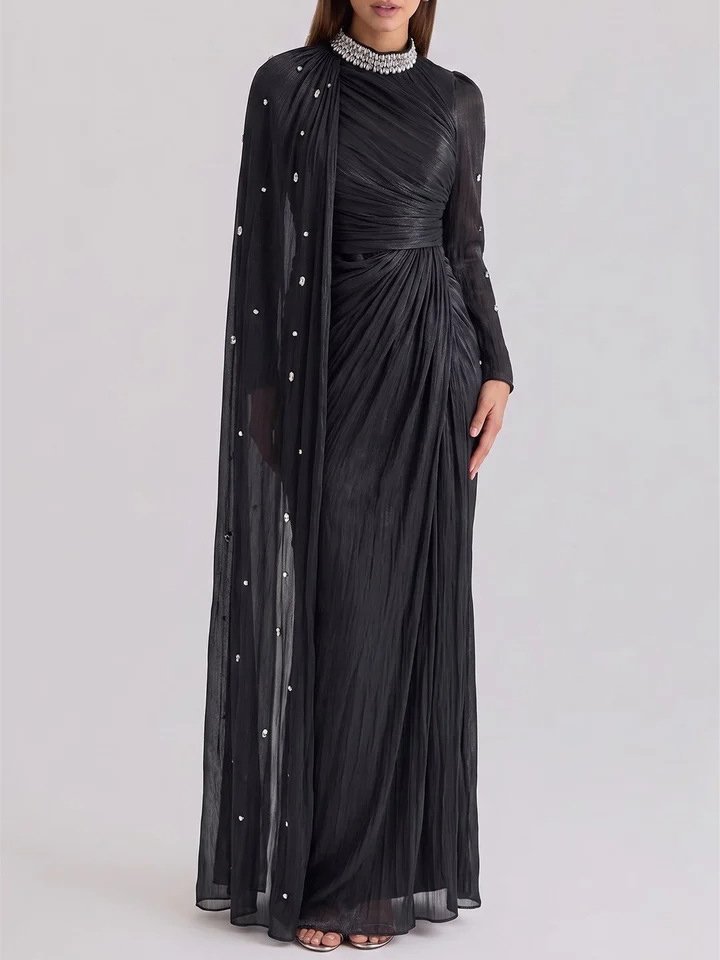 TWOTWINSTYLE Spliced Diamond Long Sleeve Ruched Chic Dress