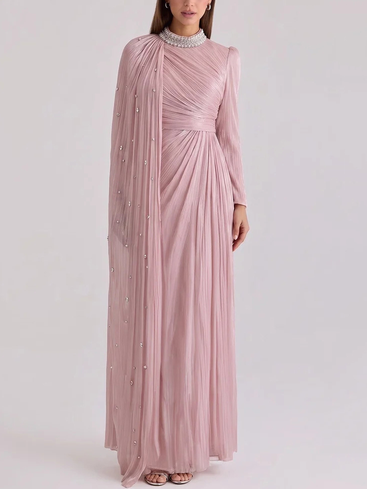 TWOTWINSTYLE Spliced Diamond Long Sleeve Ruched Chic Dress