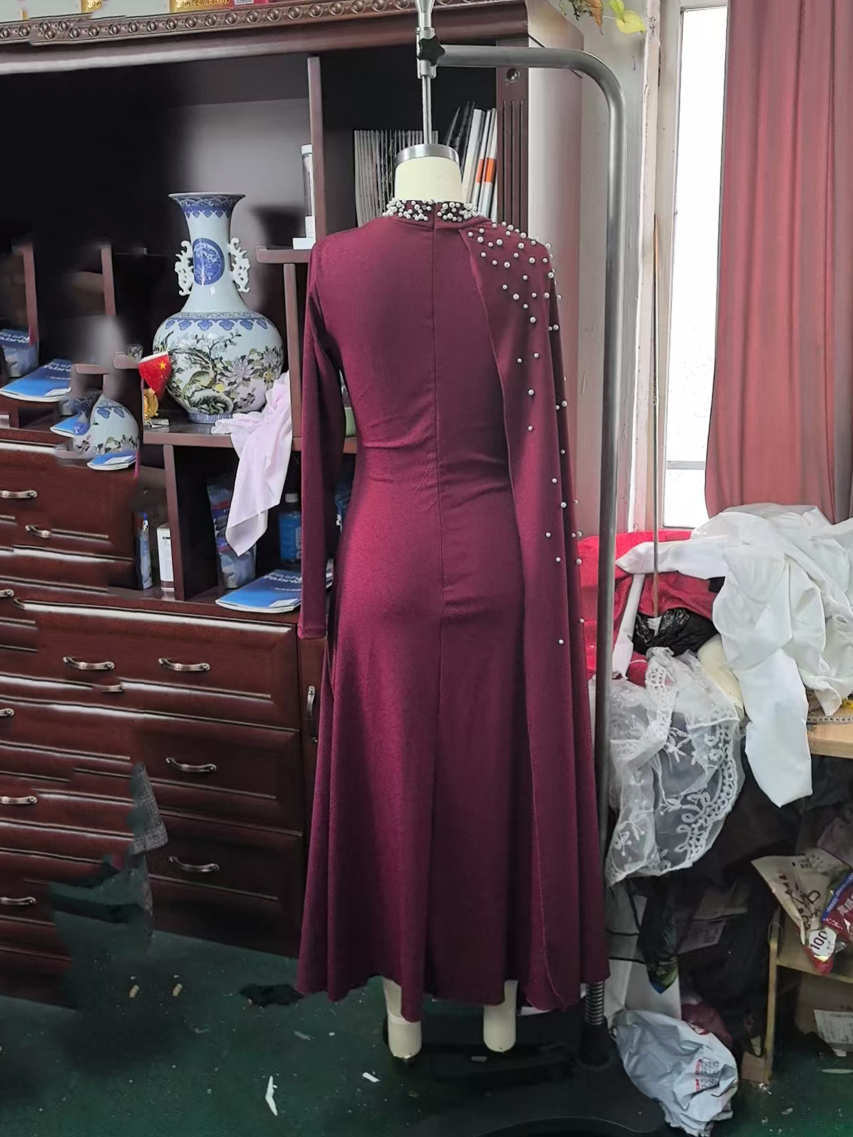 TWOTWINSTYLE Spliced Diamond Long Sleeve Ruched Chic Dress