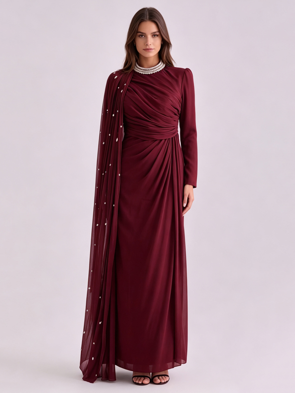 TWOTWINSTYLE Spliced Diamond Long Sleeve Ruched Chic Dress