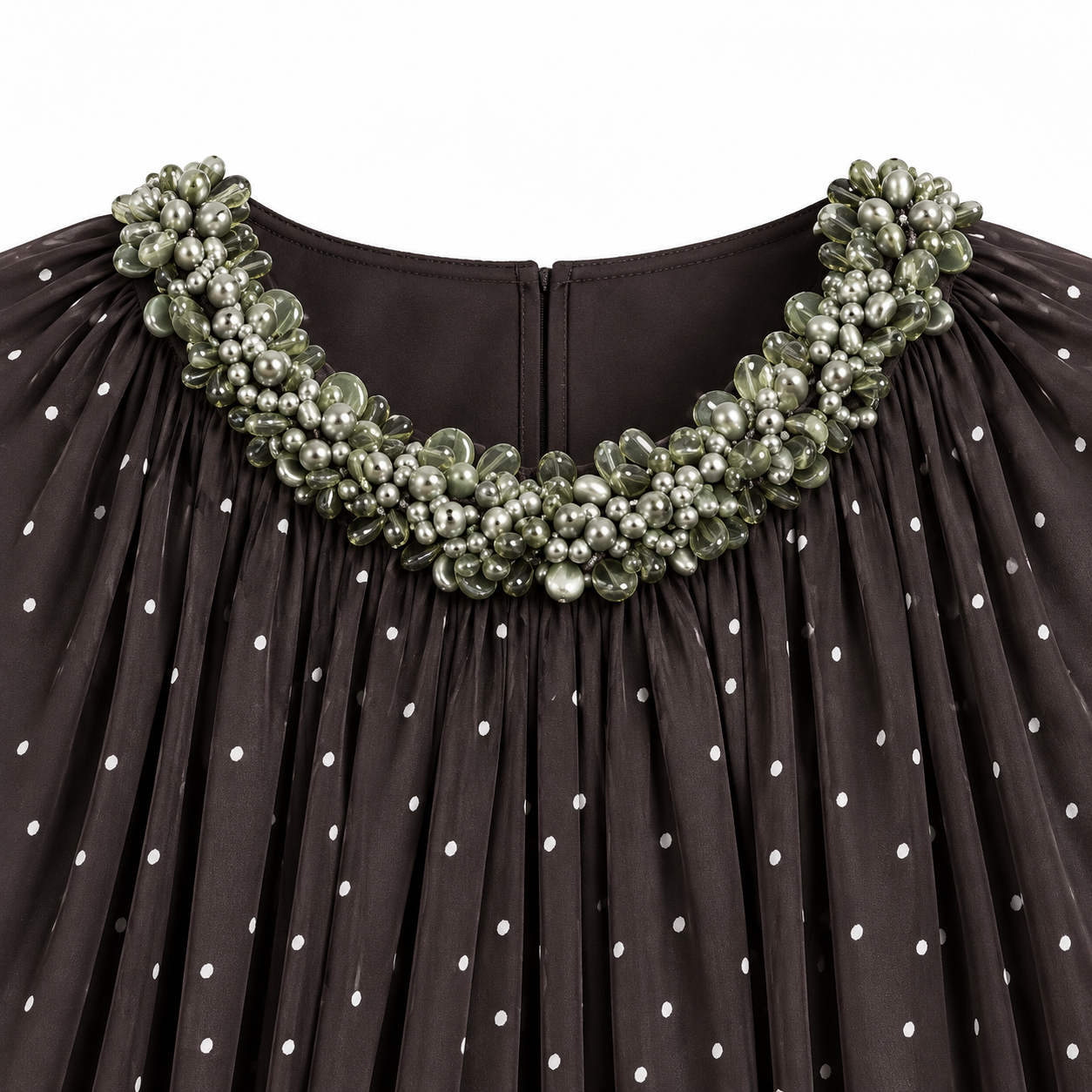 TWOTWINSTYLE Spliced Pearl Wave Point Pleated Design Dress