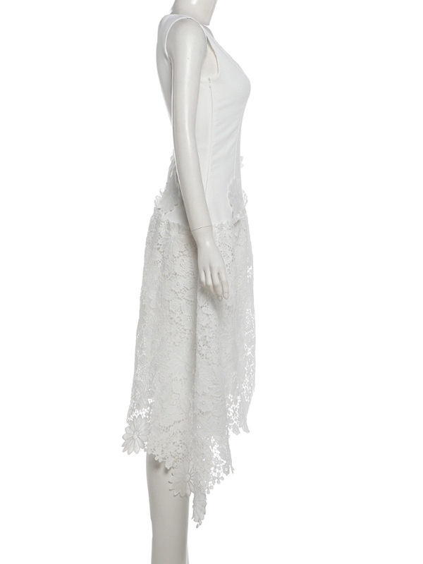 TWOTWINSTYLE Square Neckline Asymmetrical Hem Spliced Lace Design Dress